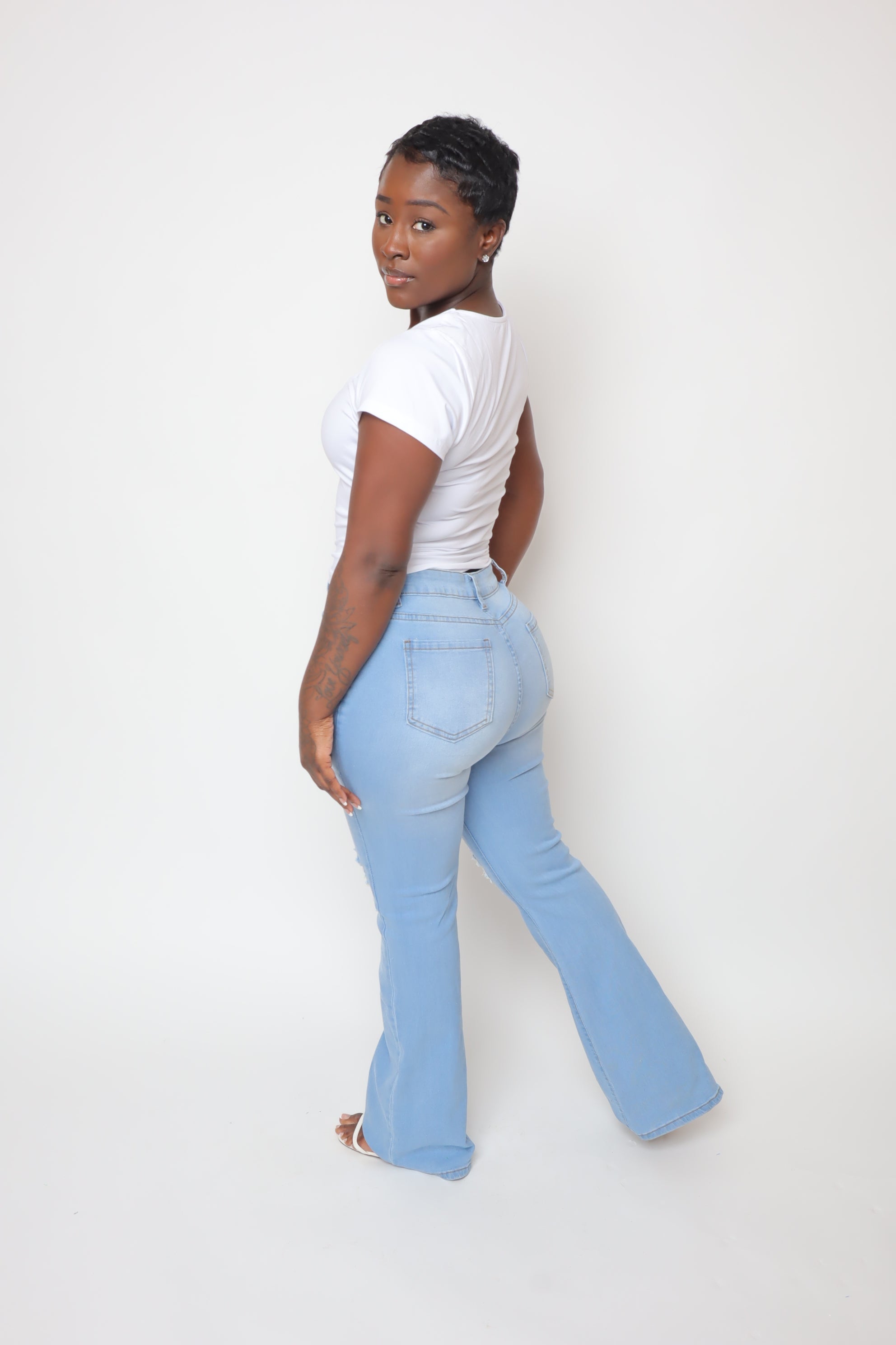 U-Neck Crop Tee-WHITE