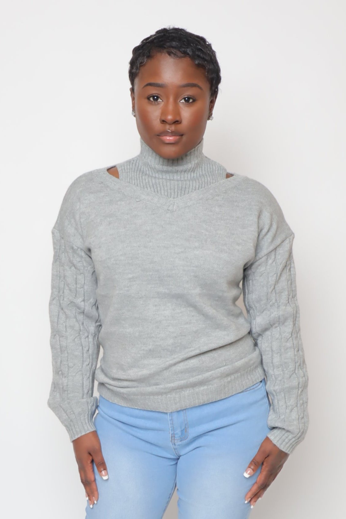 Off-Shoulder Knit -Grey