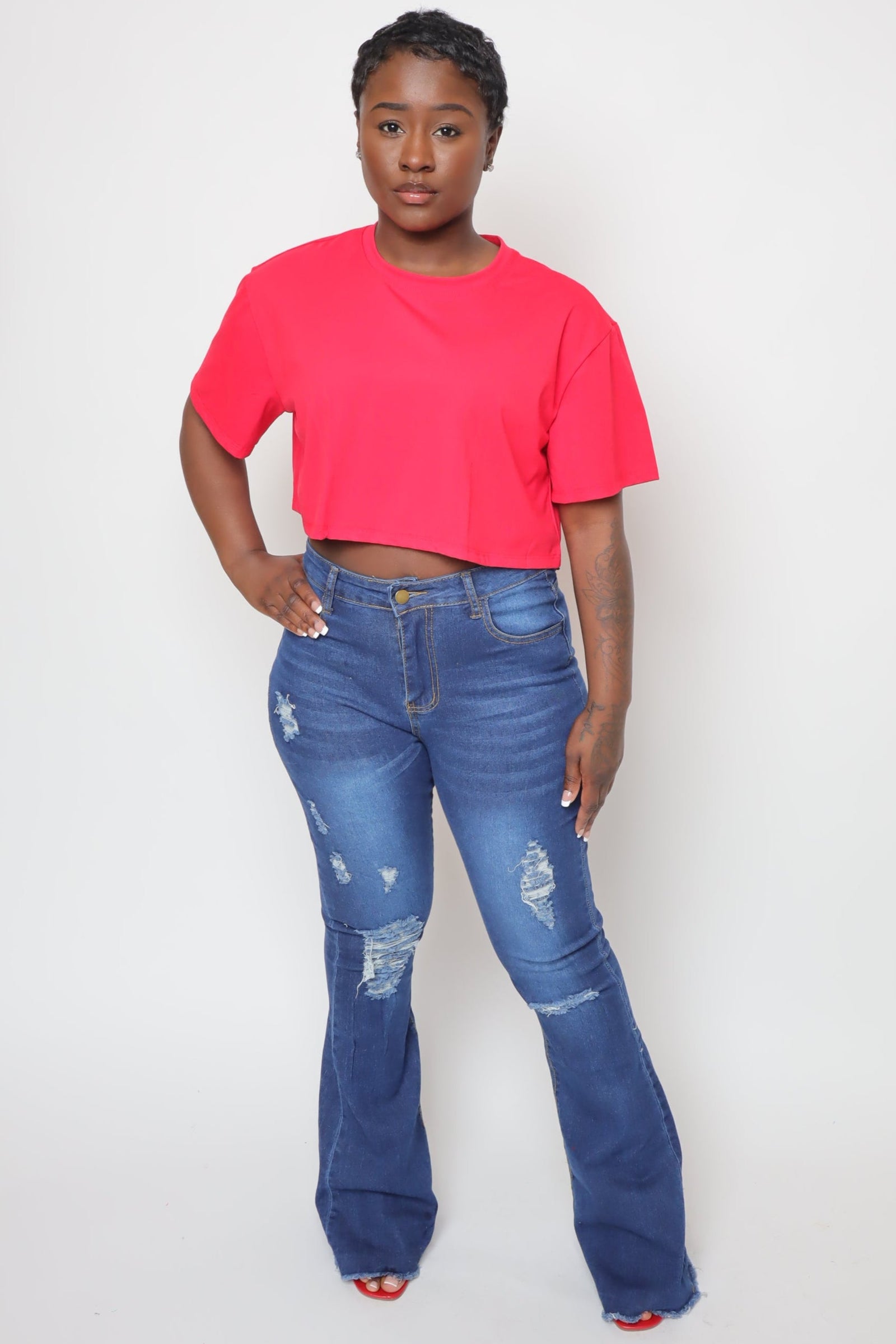 Ripped High Waist Flares