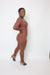 Ribbed Sculpted Bodycon Jumpsuit-Brown