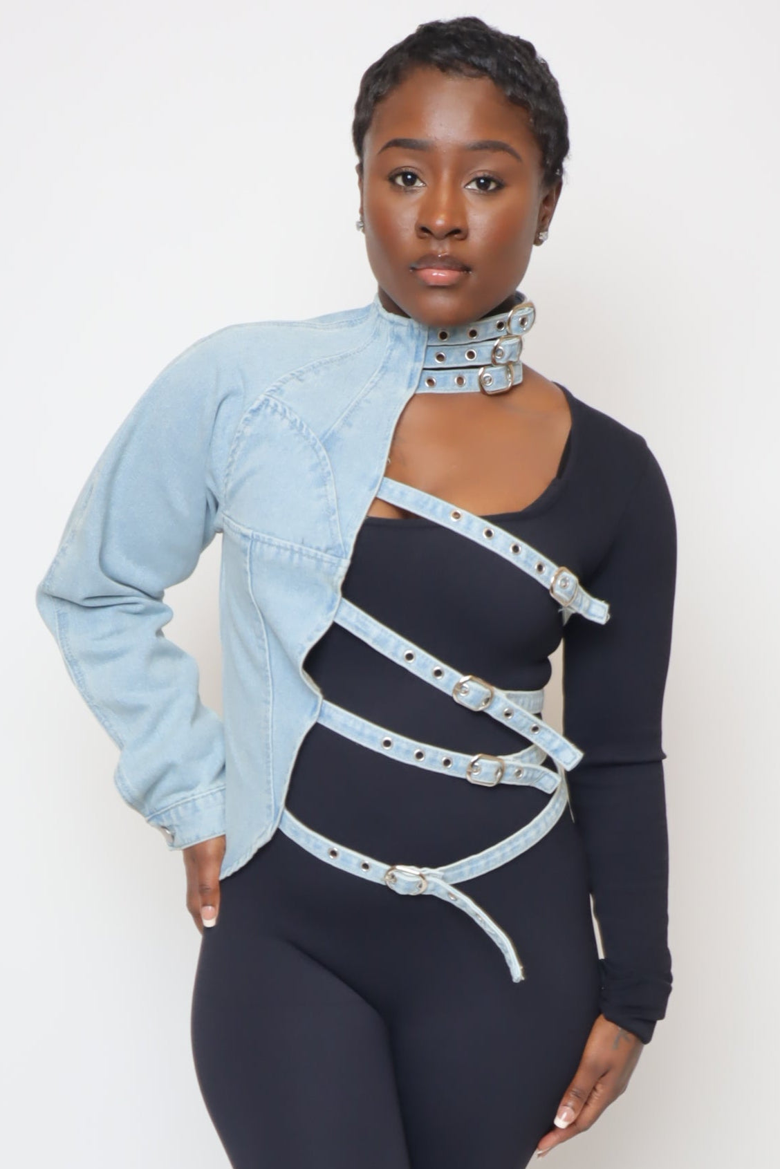 Bold Edge One Shoulder Denim Jacket