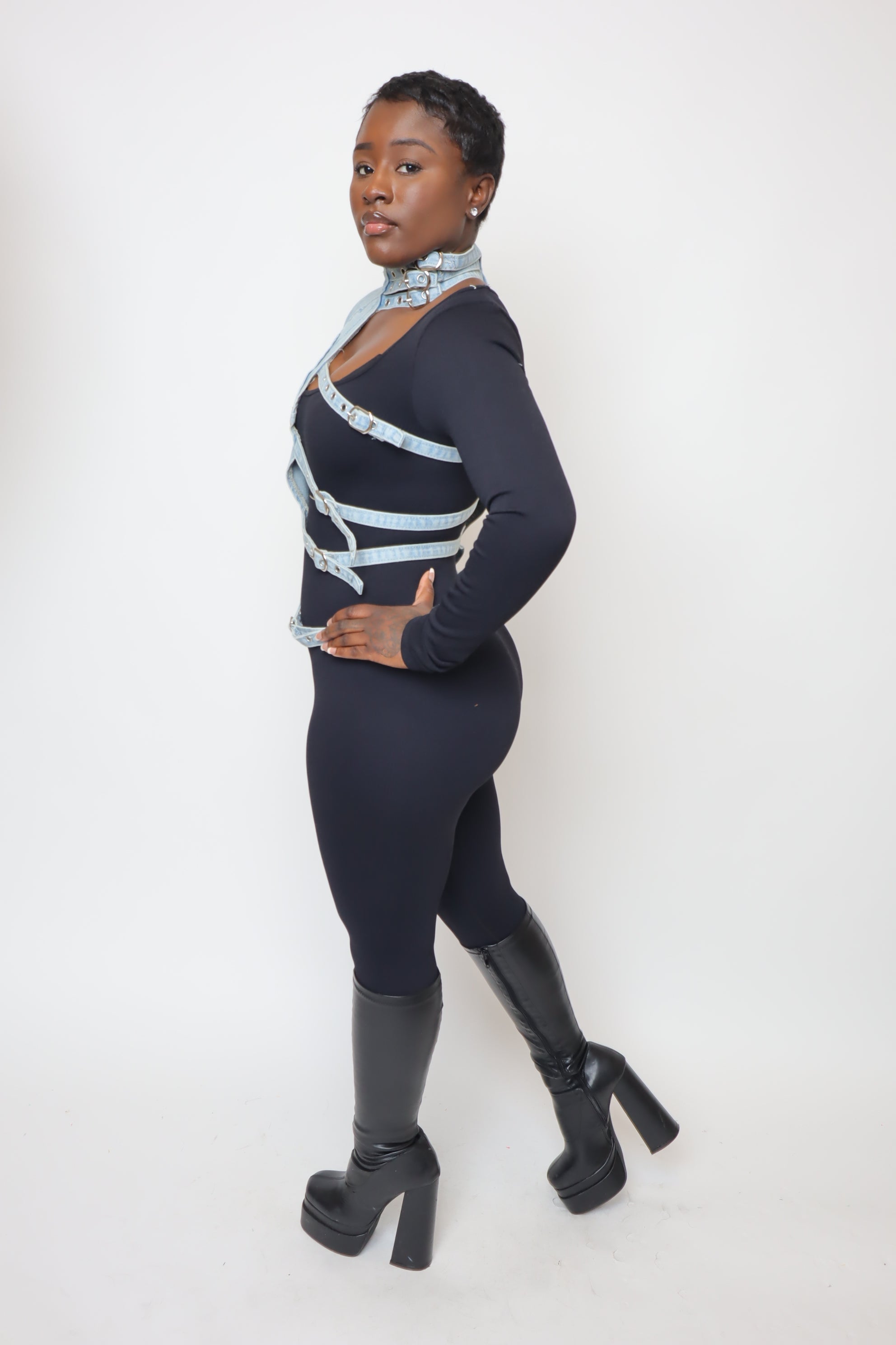 Bold Edge One Shoulder Denim Jacket