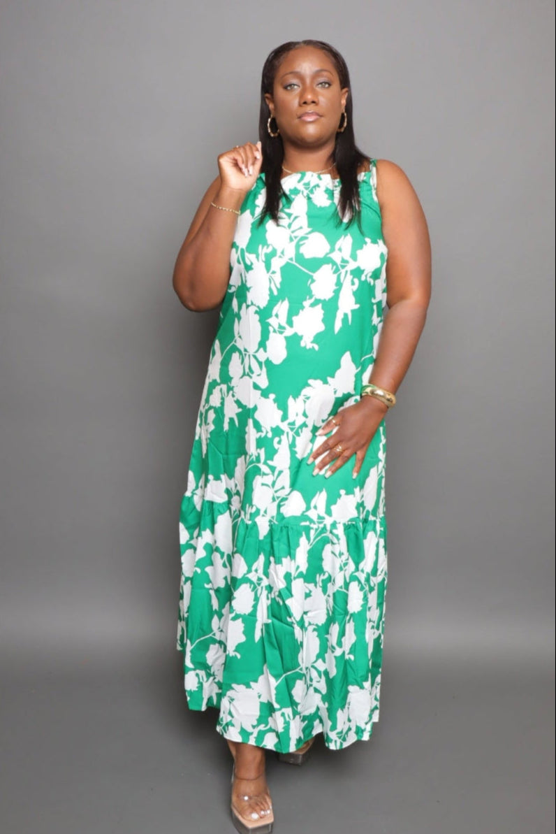 Boho Bliss Ruffle Maxi Dress (Green)