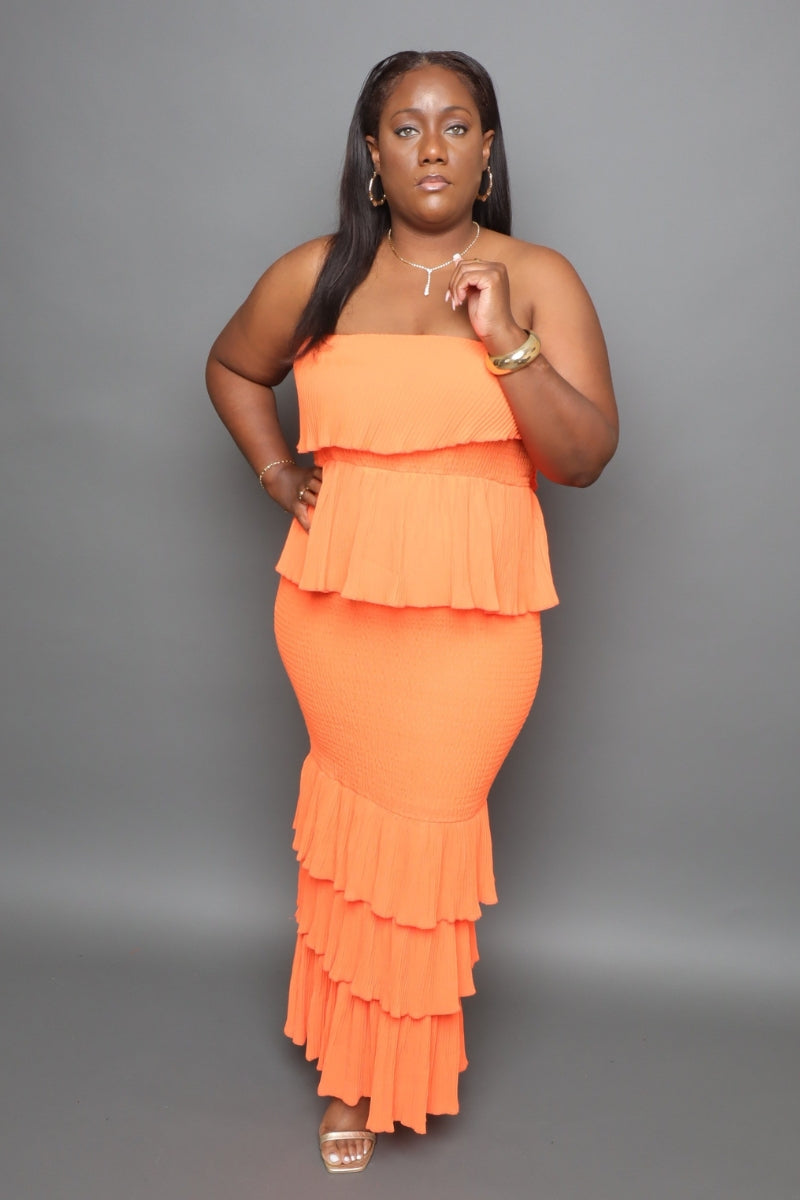 Georgia Peach Spring Strapless Maxi Dress